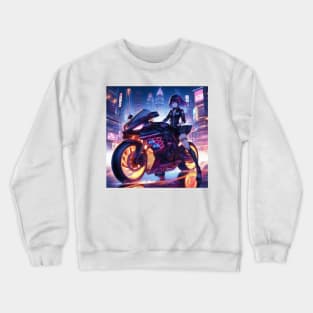 anime girl on motorbike Crewneck Sweatshirt